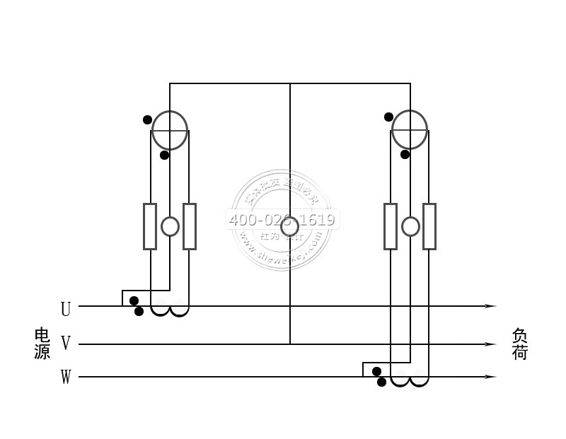 三相三線電能表經(jīng)電流互感器接線（電流、電壓線分開）